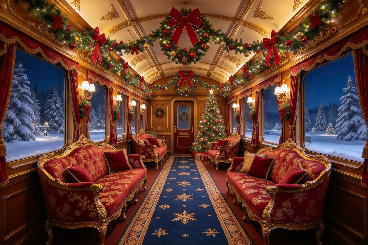 Christmas Backdrops for Photography Burgundy Velvet Train Interior Christmas Photography Backdrop UK GQ610-11