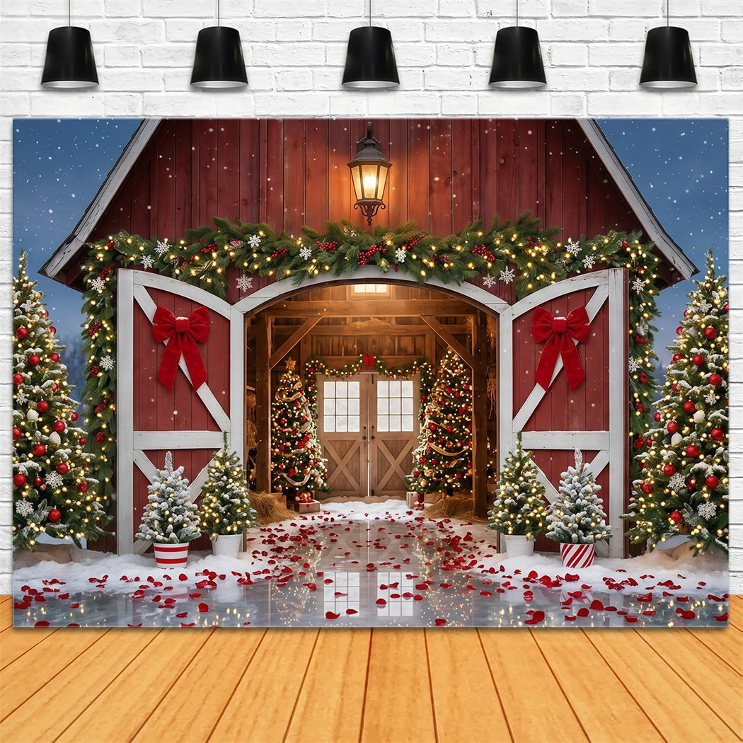Christmas Tree Farm Backdrop Red Barn Festive Entrance Christmas Studio Backdrops UK GQ610-112