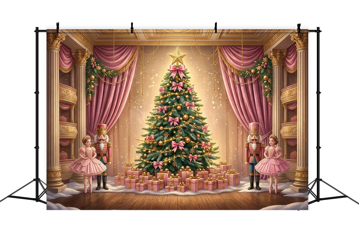 Nutcracker Photo Backdrop Pink Bow Ballet Stage Photography Backdrops Christmas UK GQ610-113