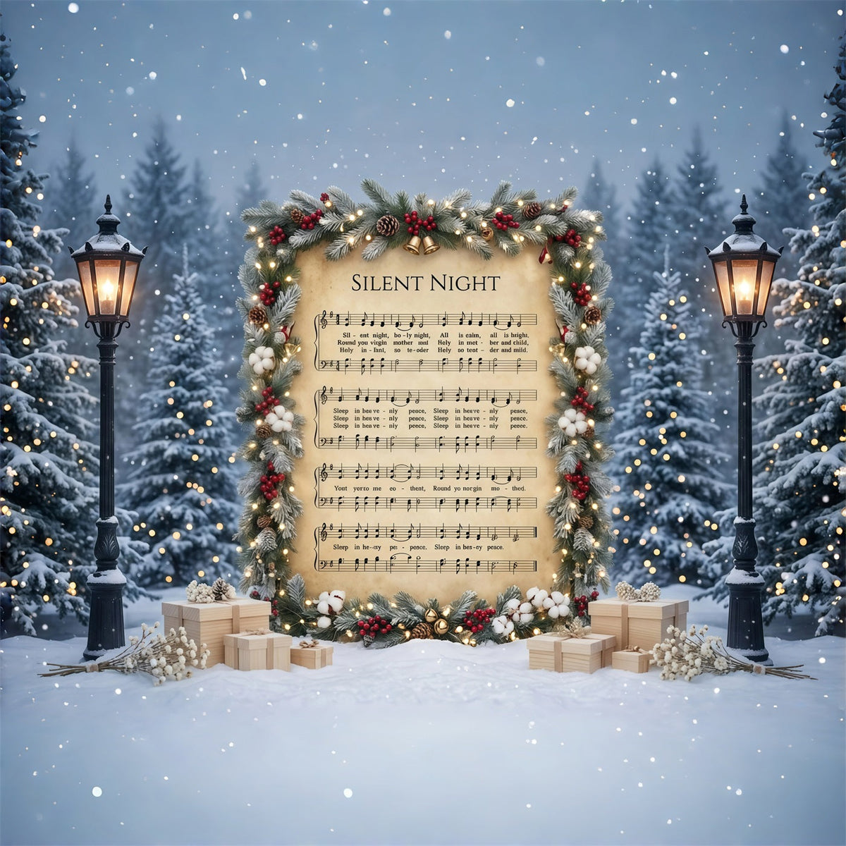 Christmas Carol Backdrop Silent Night Sheet Music Christmas Theme Photo Backdrop UK GQ610-116