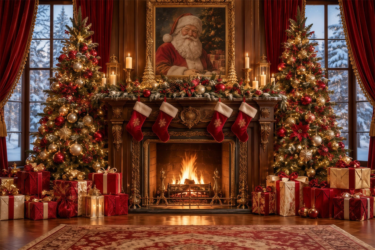 Santa Photo Backdrop Santa Portrait Fireplace Mantel Christmas Backdrops for Sale UK GQ610-119