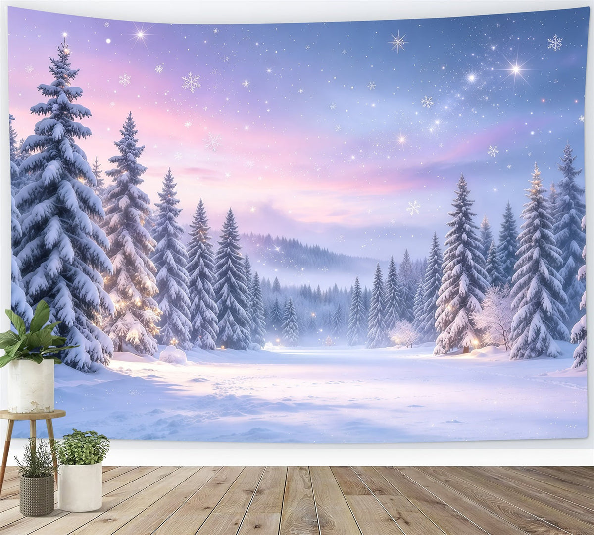 Christmas Tree Backdrops Lavender Twilight Snowy Forest Xmas Backdrop UK GQ610-12