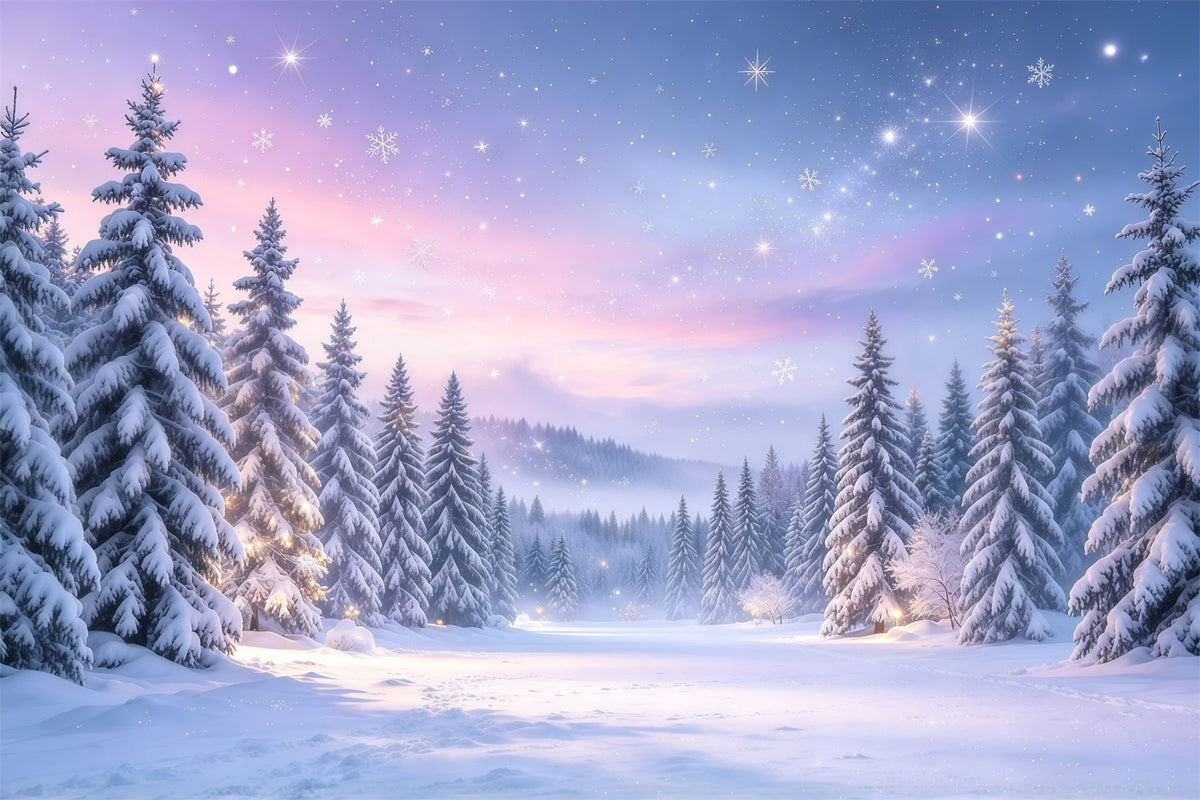 Christmas Tree Backdrops Lavender Twilight Snowy Forest Xmas Backdrop UK GQ610-12