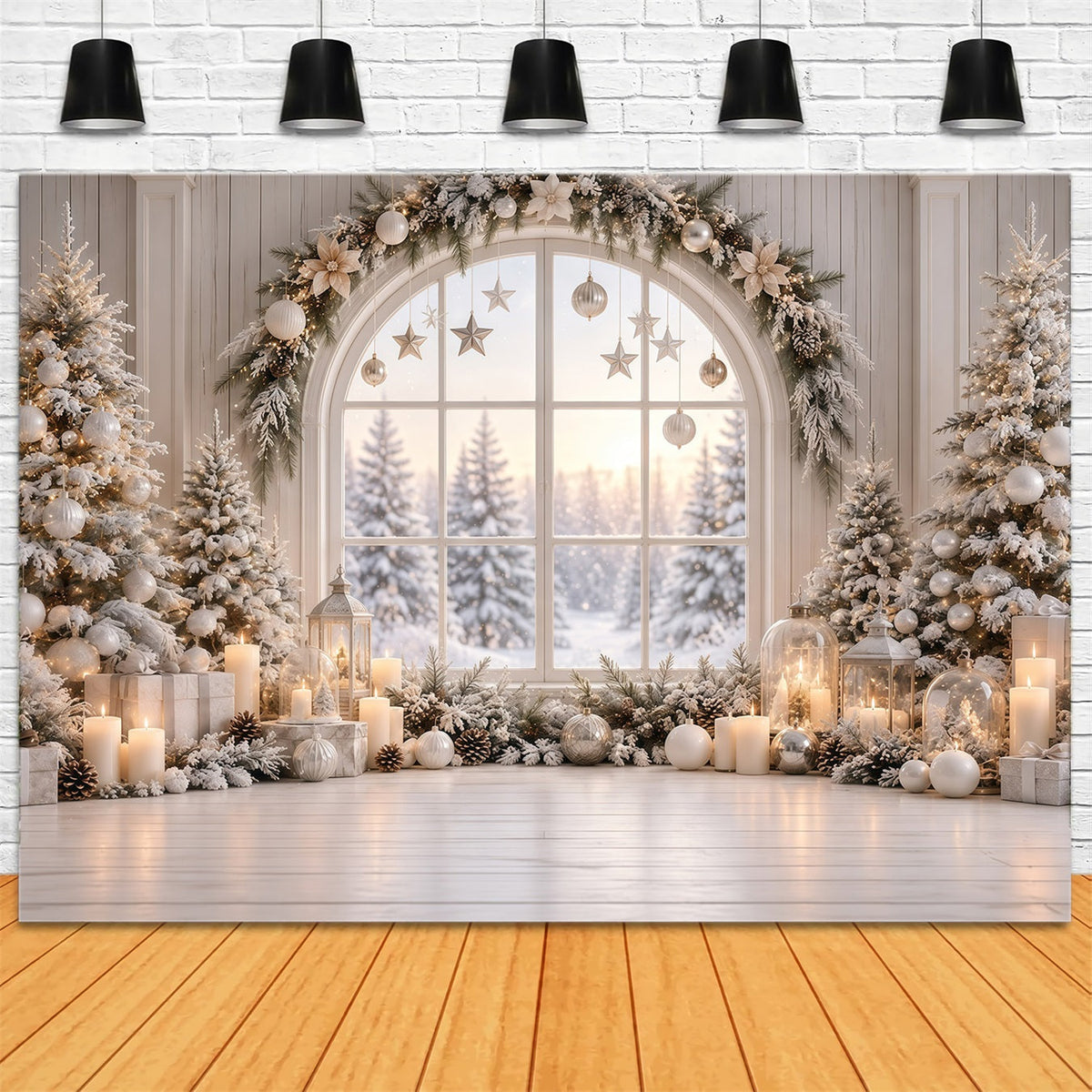 Christmas Window Backdrops White Winter Window Display Christmas Backdrop Wall UK GQ610-120