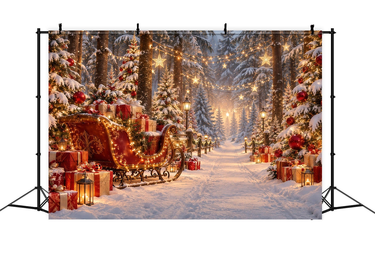 Christmas Tree Backdrops Glowing Sleigh Gift Trail Christmas Backdrop for Stage UK GQ610-121