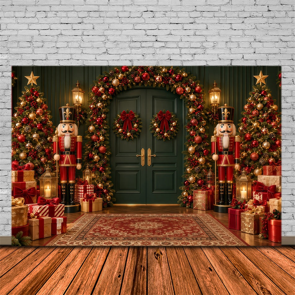 Christmas Backdrop Bow Wreath Emerald Doorway Nutcracker Ballet Backdrop UK GQ610-126