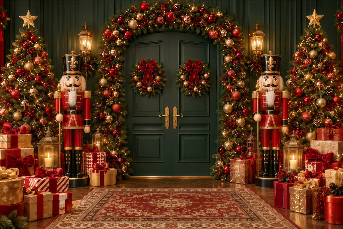Christmas Backdrop Bow Wreath Emerald Doorway Nutcracker Ballet Backdrop UK GQ610-126