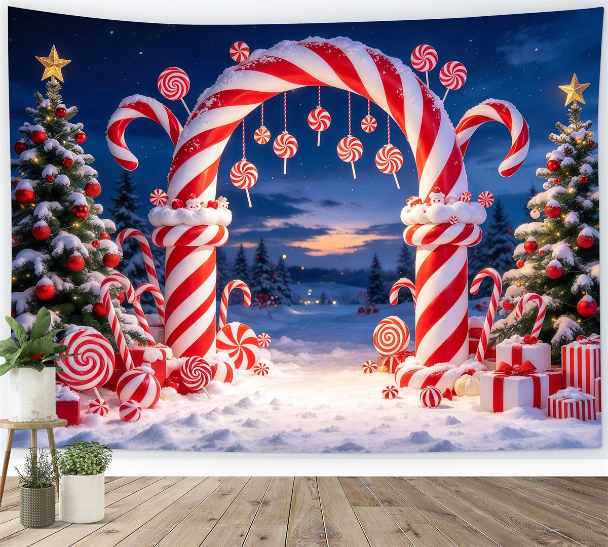 Christmas Candy Cane Backdrop Peppermint Candyland Archway Christmas Party Backdrop UK GQ610-18