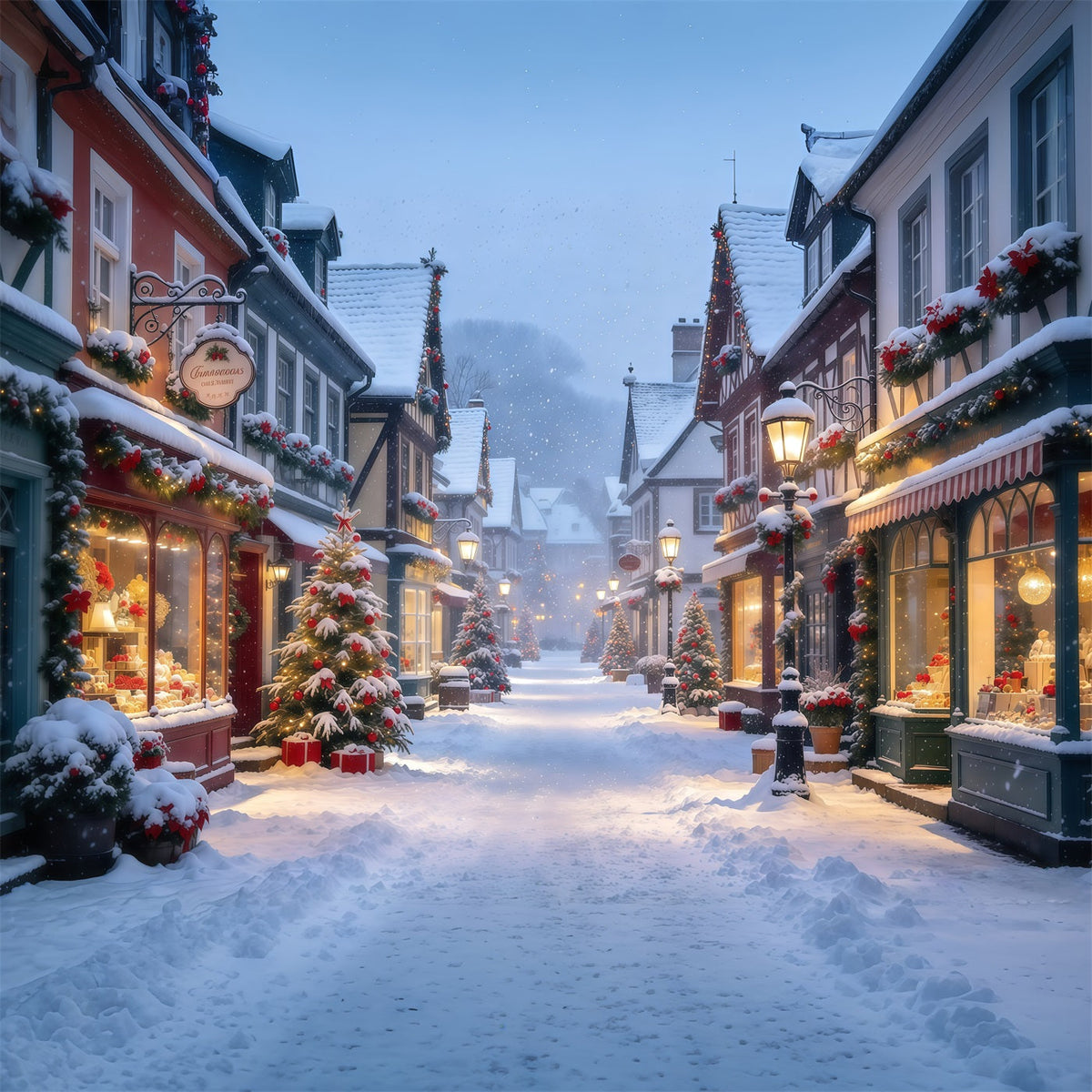 Christmas Village Backdrops Winter Snowy European Street Christmas Street Backdrop UK GQ610-23