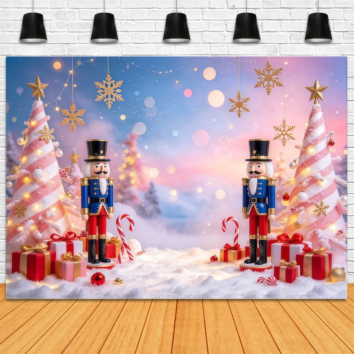 Christmas Backdrop Pink Tree Snowflake Bokeh Nutcracker Photo Backdrop UK GQ610-26
