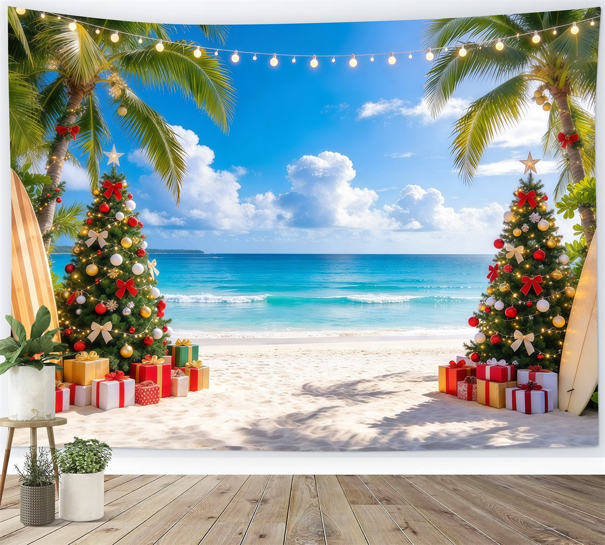 Tropical Christmas Backdrop Palm Tree Surfboard Beach Christmas Backdrops for Photos UK GQ610-37