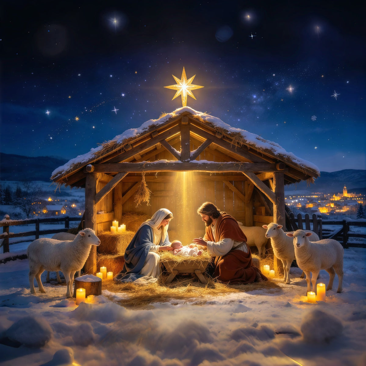 Nativity Scene Backdrop Starry Manger Stable Gathering Christmas Photo Backdrops UK GQ610-4
