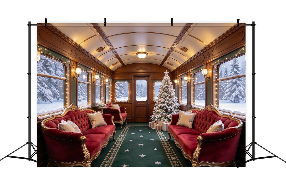 Christmas Backdrops for Photography Crimson Velvet Railway Lounge Christmas Photography Backdrop UK GQ610-41