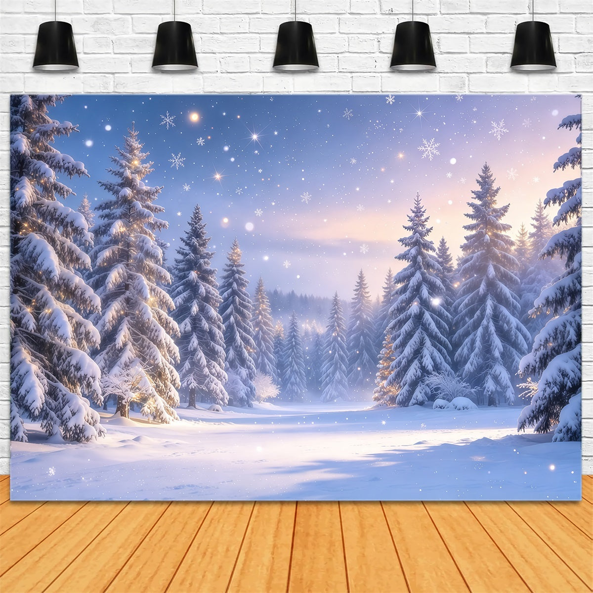 Christmas Tree Backdrops Twilight Snowy Pine Forest Xmas Backdrop UK GQ610-42