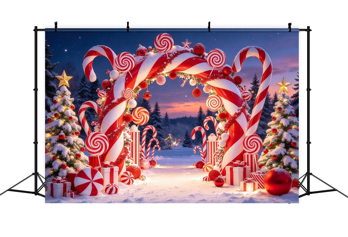 Christmas Candy Cane Backdrop Snowy Candyland Archway Christmas Party Backdrop UK GQ610-48