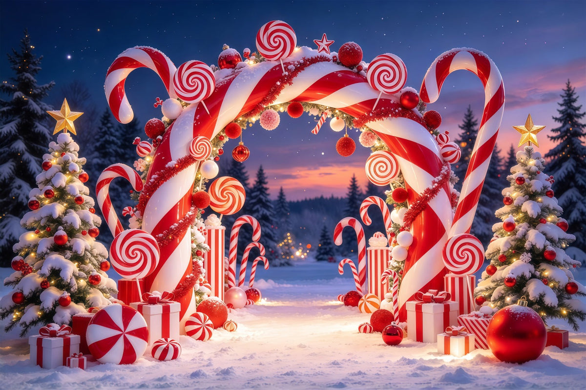 Christmas Candy Cane Backdrop Snowy Candyland Archway Christmas Party Backdrop UK GQ610-48