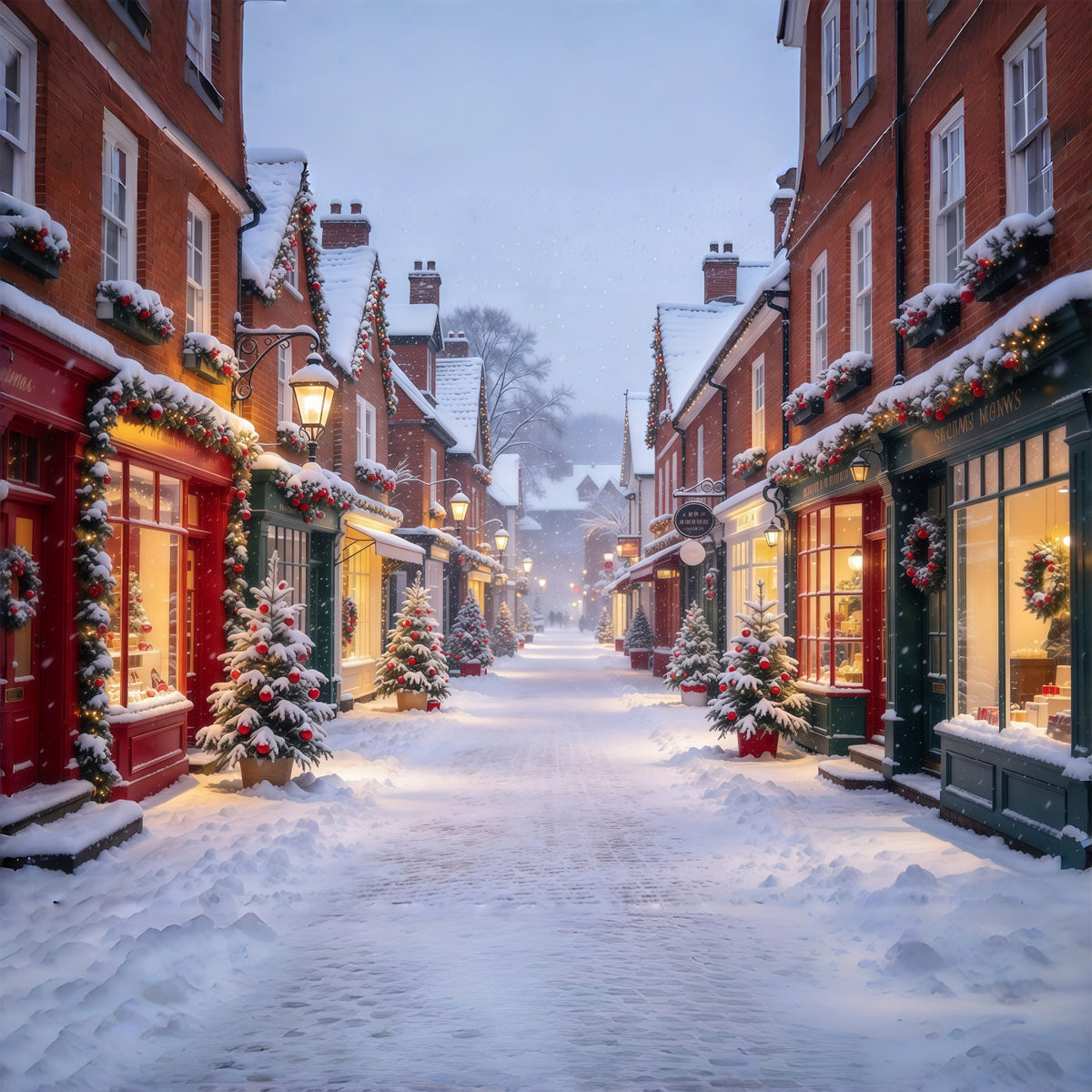 Christmas Village Backdrops Snowy Festive Shopping Street Christmas Street Backdrop UK GQ610-53