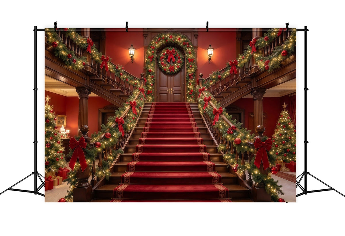 Christmas Scene Backdrop Garland Red Carpet Staircase Christmas Staircase Backdrop UK GQ610-55