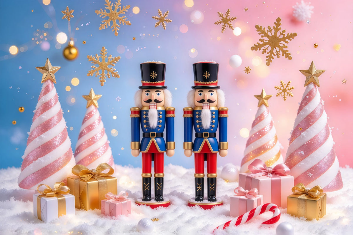 Christmas Backdrop Snow Pastel Candy Trees Nutcracker Photo Backdrop UK GQ610-56