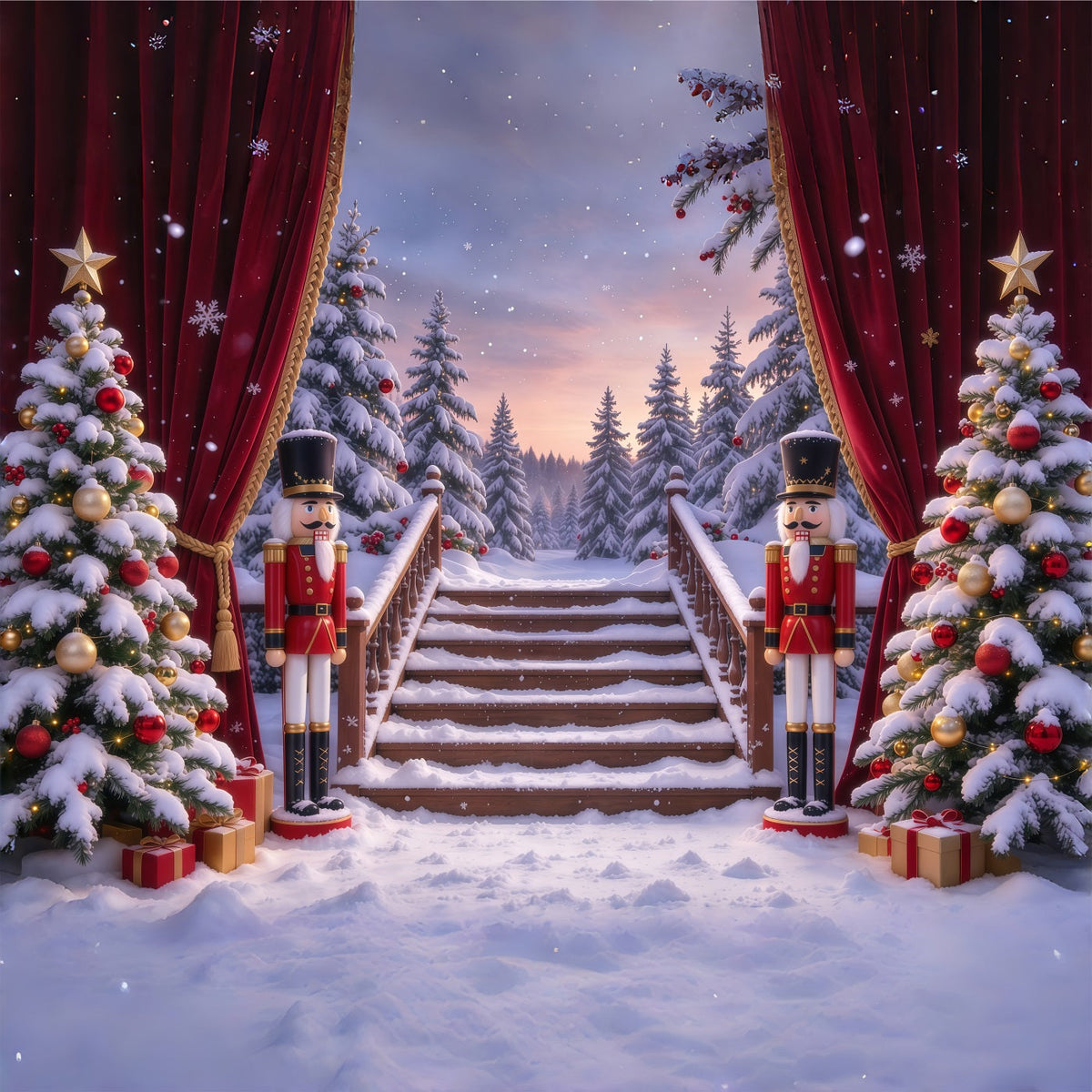 Christmas Theme Backdrop Snowy Forest Gateway Stage Nutcracker Backdrops UK GQ610-59