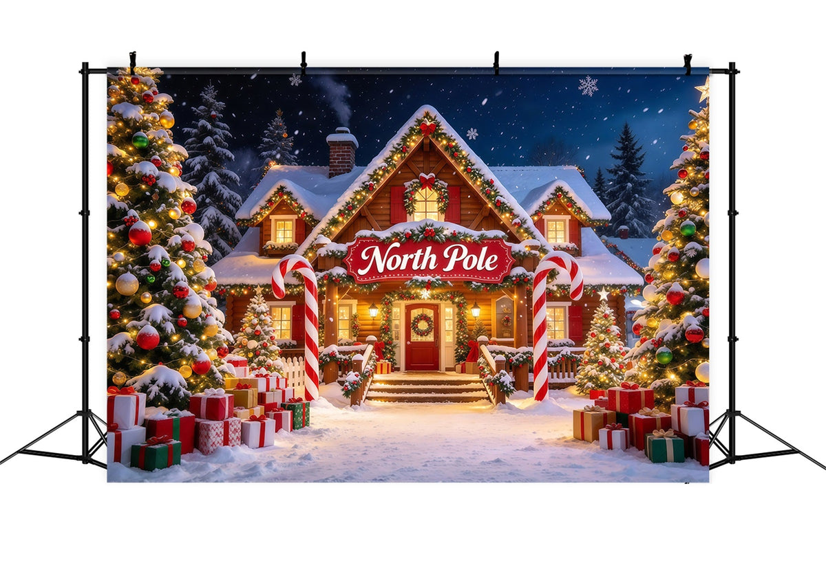 North Pole Photo Backdrop Snowy Lodge Candy Cane Arch Professional Christmas Backdrop UK GQ610-6
