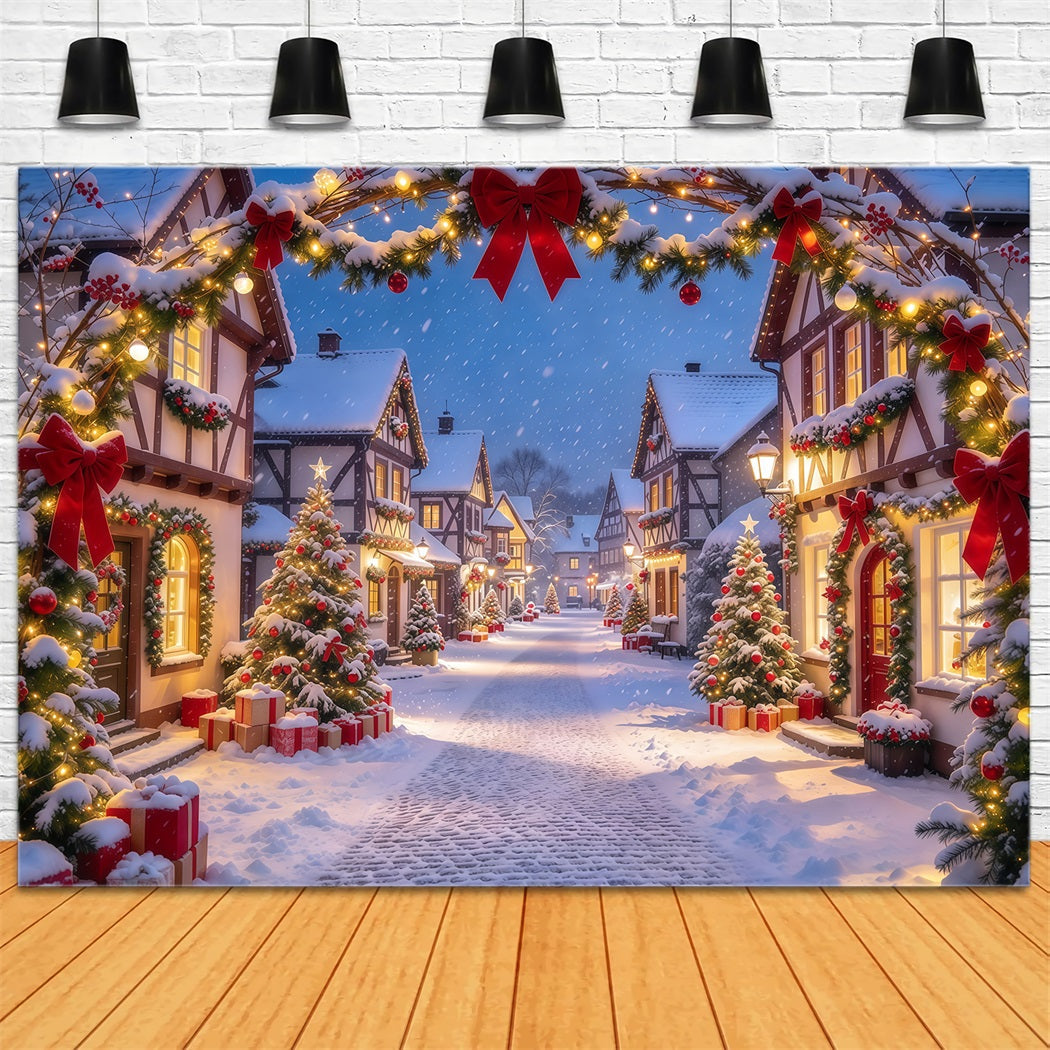 Christmas Village Backdrops Red Bow Snowy Arch Gateway Xmas Backdrops UK GQ610-64
