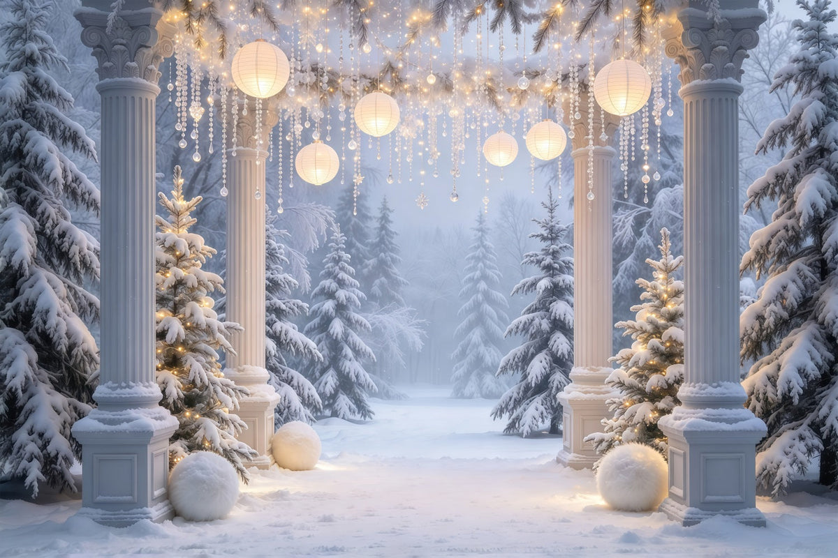 Christmas Forest Backdrop Snowy Column Lantern Archway Christmas Portrait Backdrop UK GQ610-77