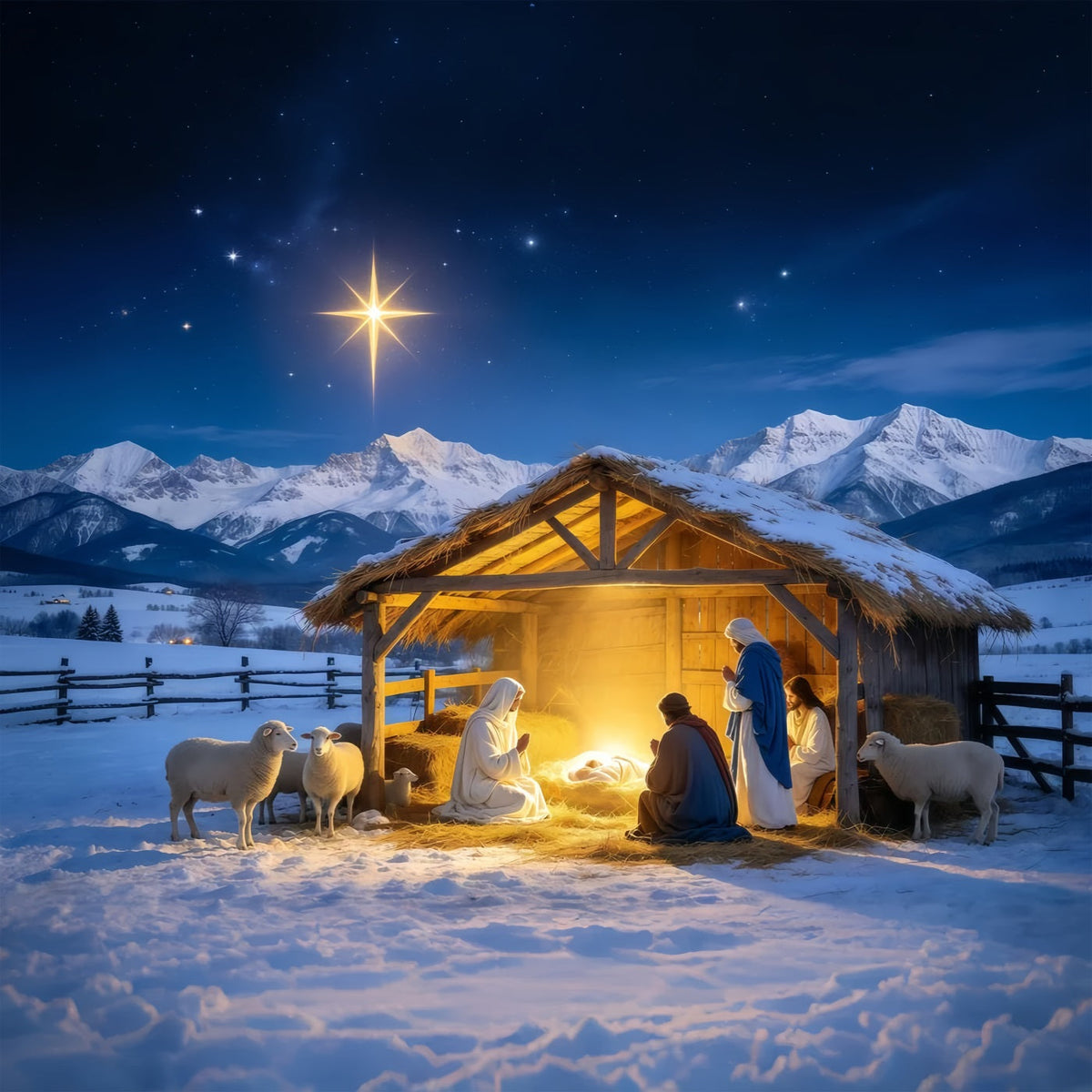 Nativity Scene Backdrop Golden Star Manger Stable Christmas Manger Backdrop UK GQ610-81
