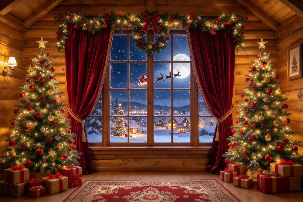 Santa Backdrop Rustic Cabin Santa Window Christmas Scene Backdrops UK GQ610-83