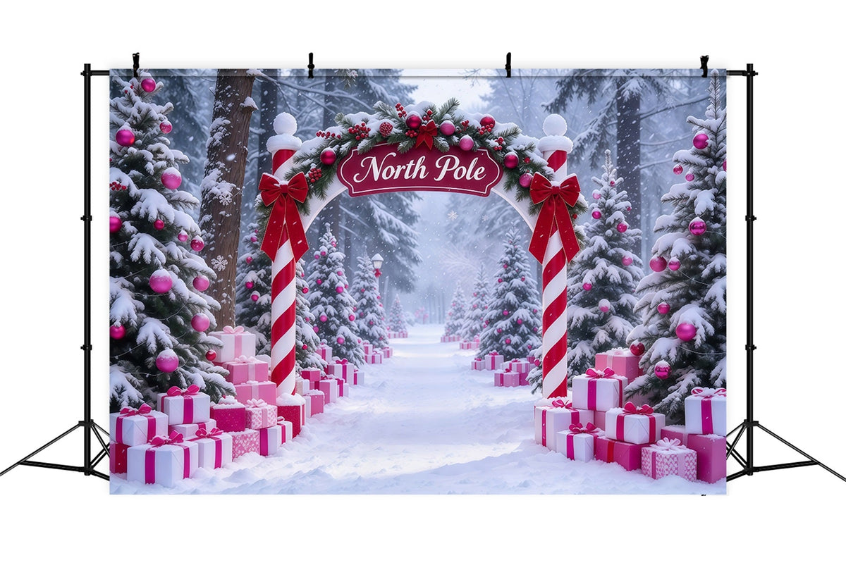 North Pole Photo Backdrop Pink Gift Candy Cane Gateway Professional Photography Christmas Backdrops UK GQ610-90