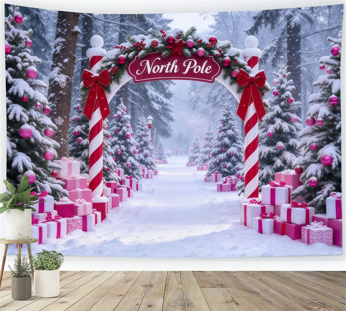 North Pole Photo Backdrop Pink Gift Candy Cane Gateway Professional Photography Christmas Backdrops UK GQ610-90