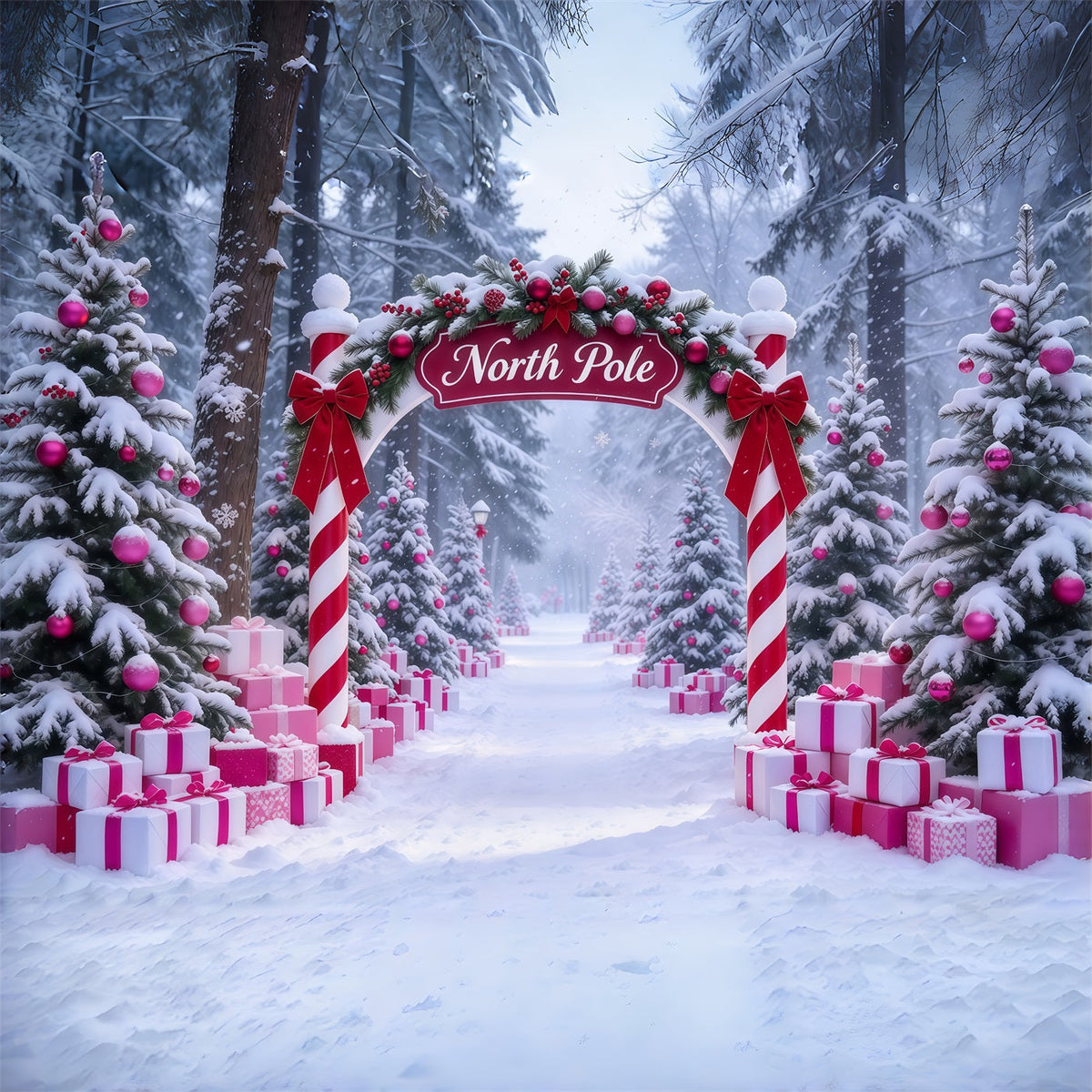 North Pole Photo Backdrop Pink Gift Candy Cane Gateway Professional Photography Christmas Backdrops UK GQ610-90