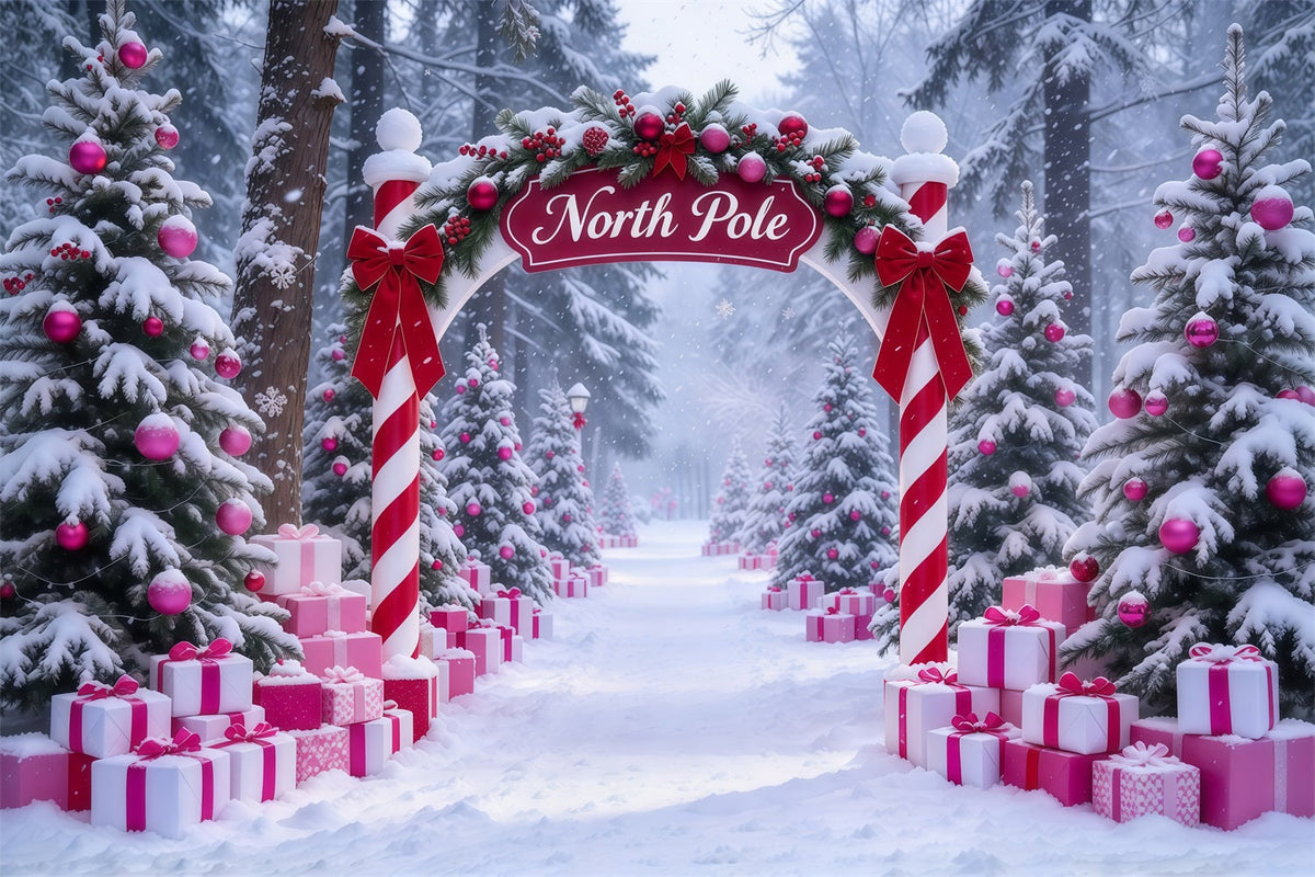 North Pole Photo Backdrop Pink Gift Candy Cane Gateway Professional Photography Christmas Backdrops UK GQ610-90