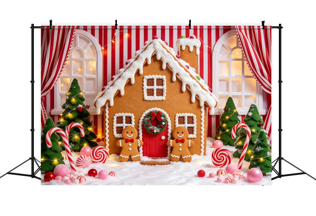 Gingerbread House Photo Backdrop Cute Candy Cane Cottage Christmas Photo Booth Backdrop UK GQ610-91