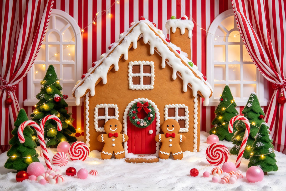 Gingerbread House Photo Backdrop Cute Candy Cane Cottage Christmas Photo Booth Backdrop UK GQ610-91
