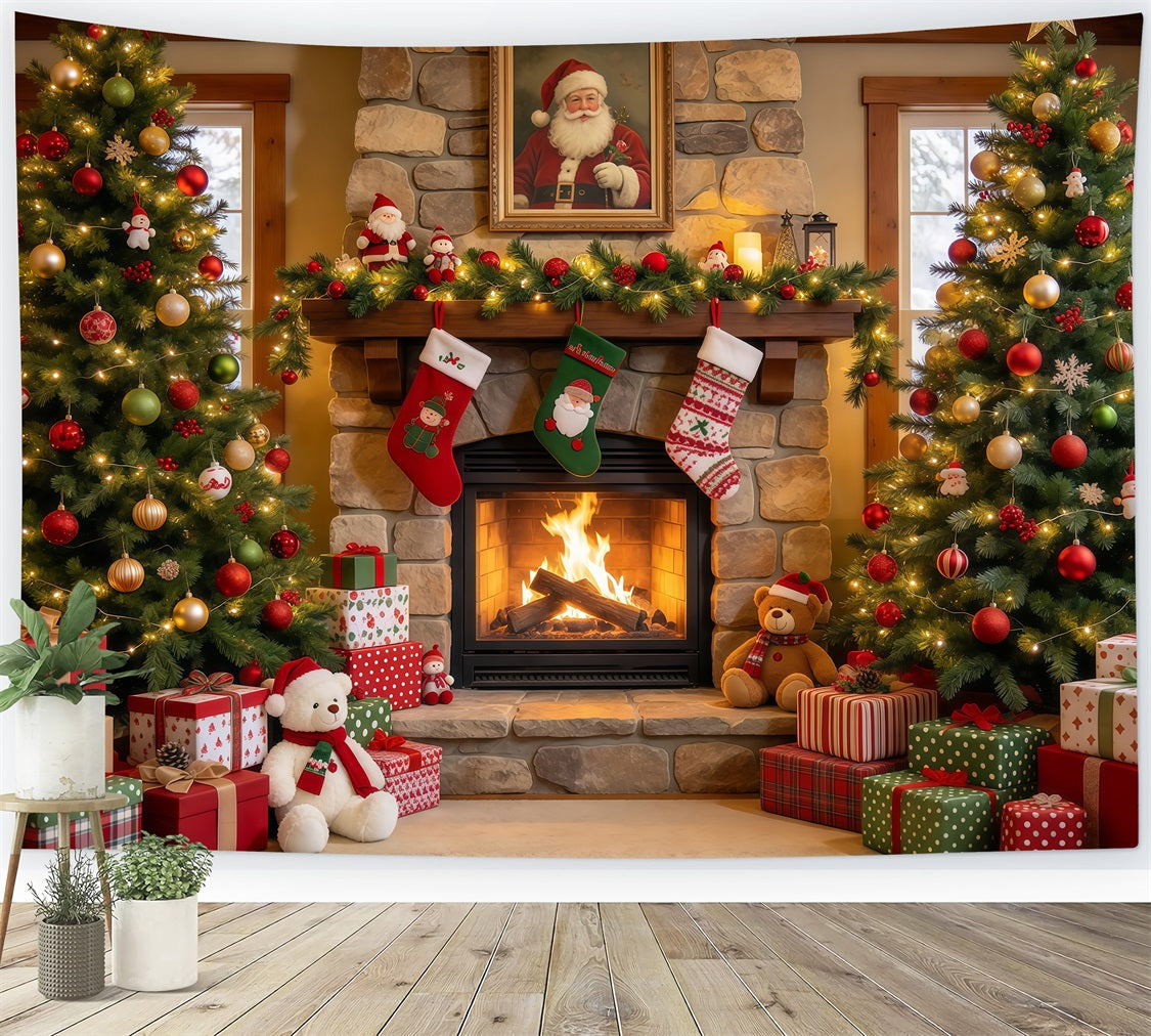 Santa Photo Backdrop Santa Portrait Stone Fireplace Christmas Village Backdrop Ideas UK GQ610-93