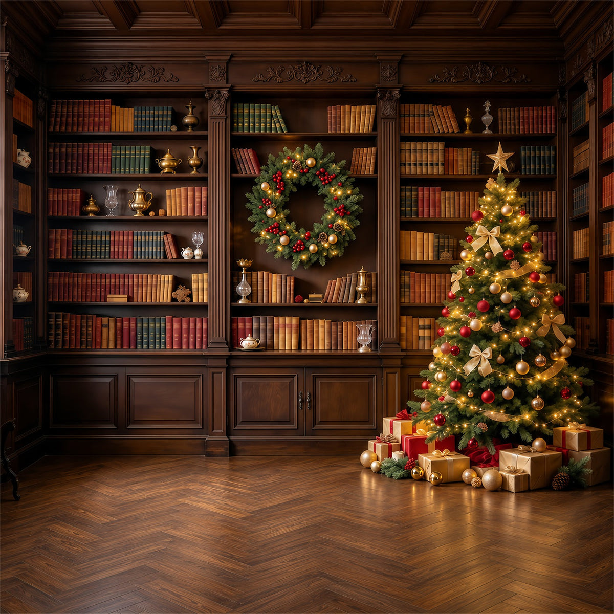 Victorian Christmas Backdrops Classic Library Tree Display Christmas Holiday Backdrops UK GQ610-98