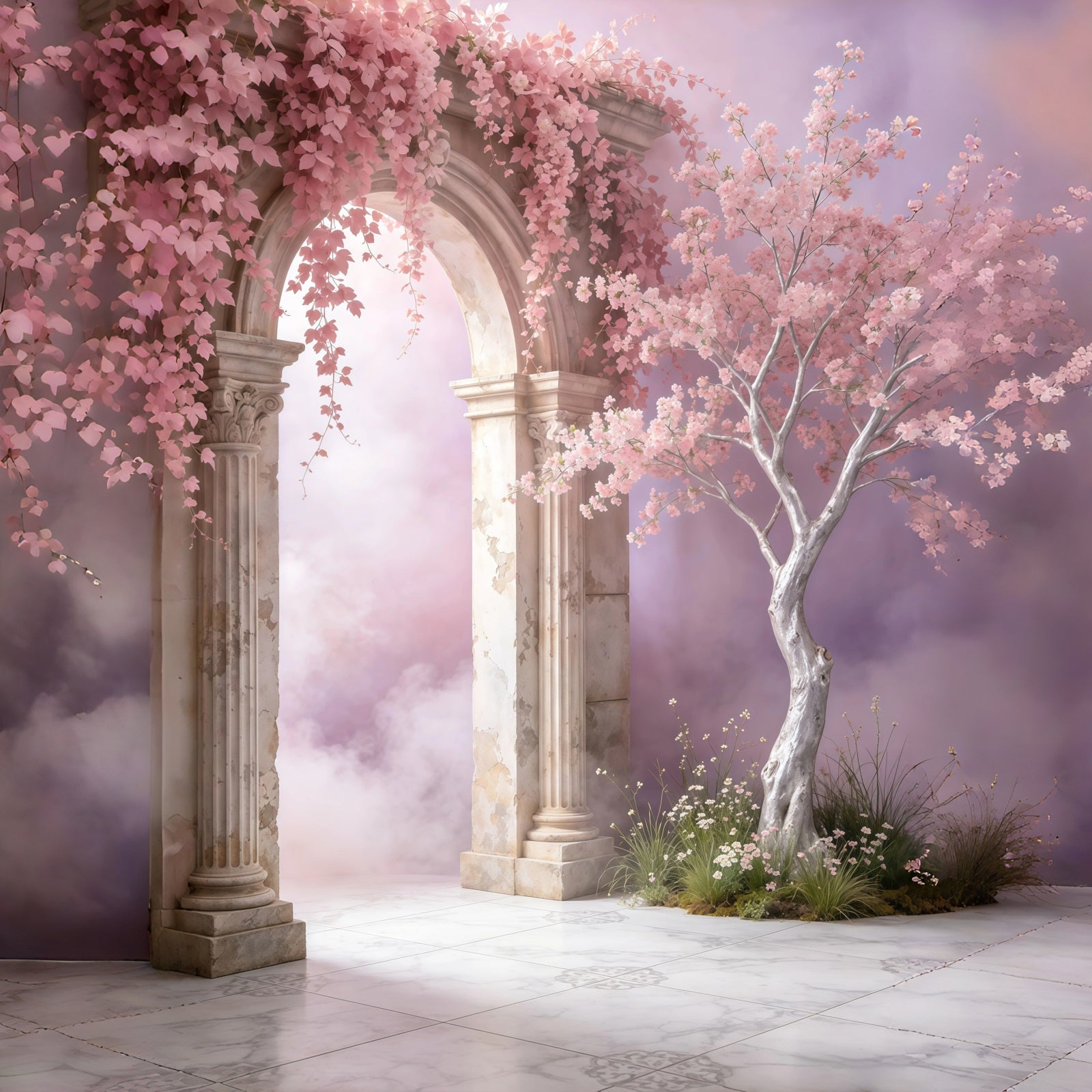 Portrait Backdrop Blush Blossom Marble Archway Abstract Backdrop UK GQ64-33