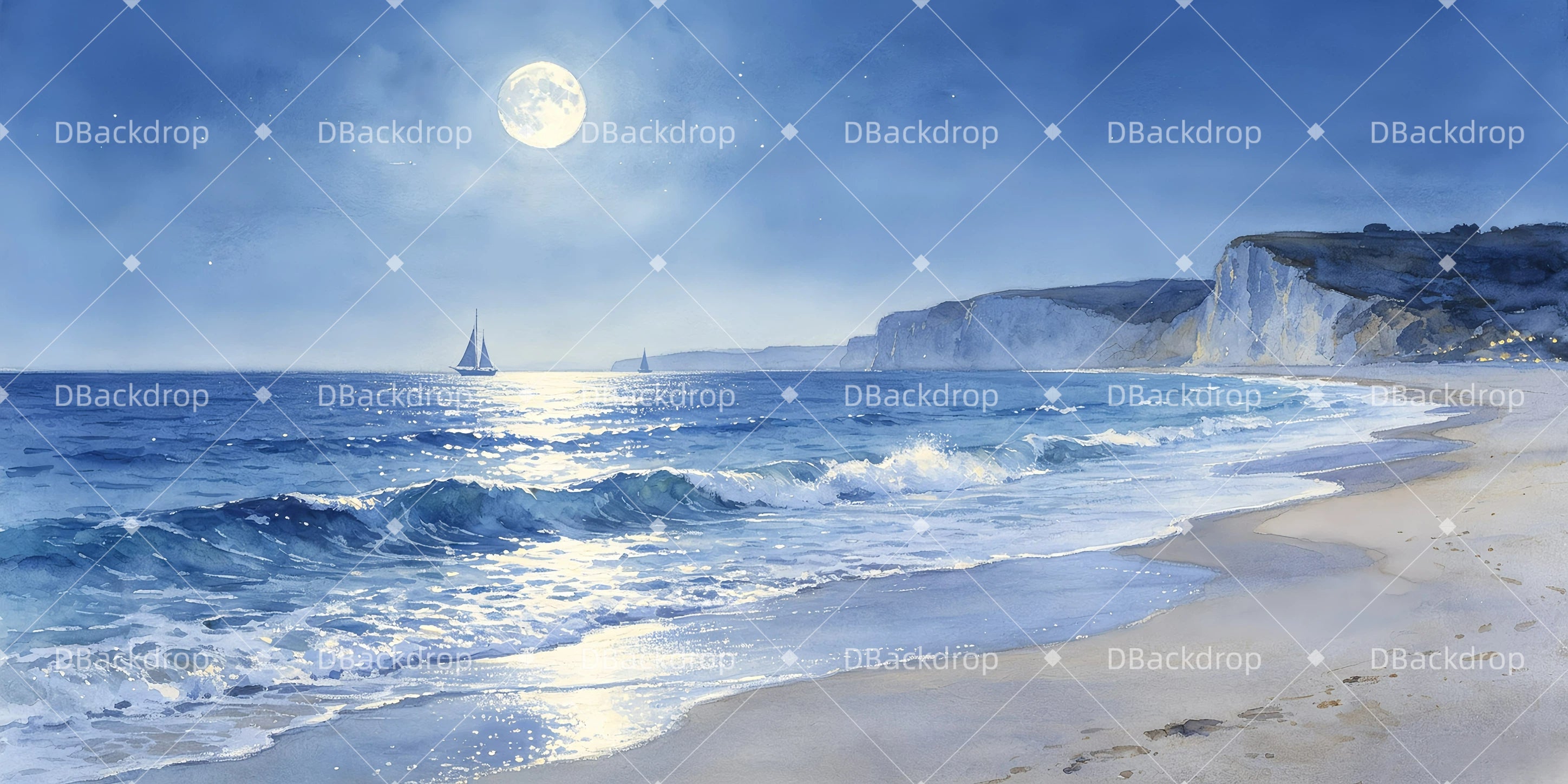 Scenic Backdrops Moonlit Beach Scenery Backdrops For Theater UK GQ65-T108
