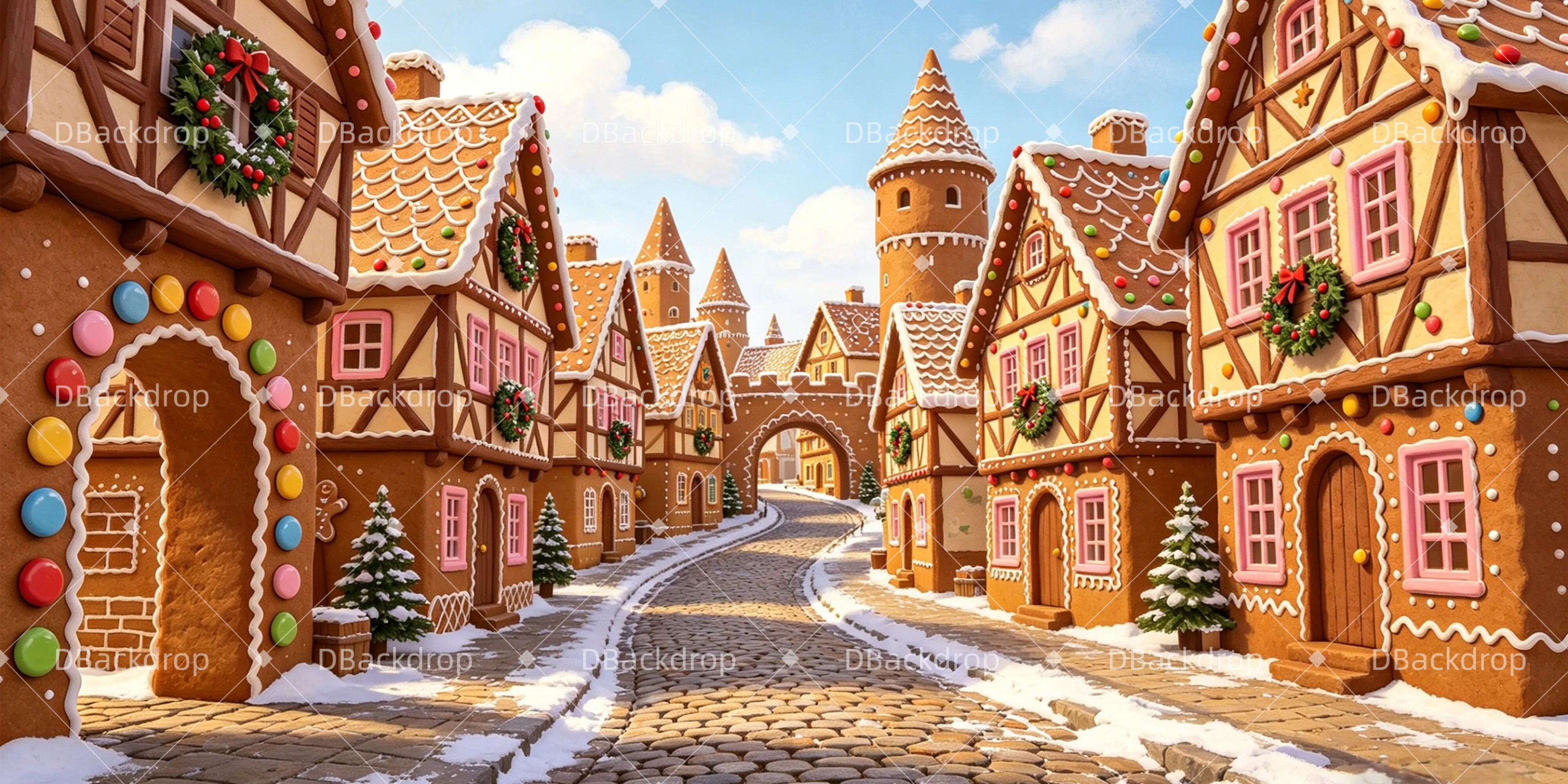 Theater Backdrop Gingerbread Village Christmas Stage Backdrops UK GQ65-T8
