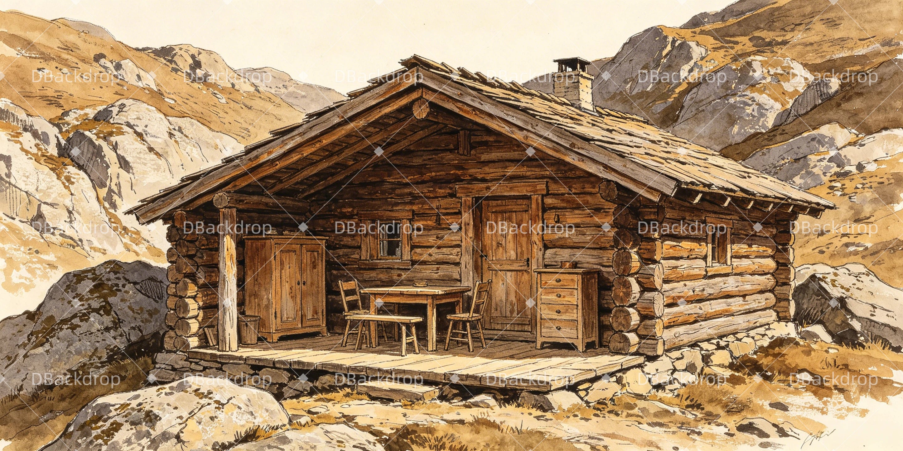 Theater Backdrops For Sale Mountain Cabin Stage UK Backdrops GQ66-T37