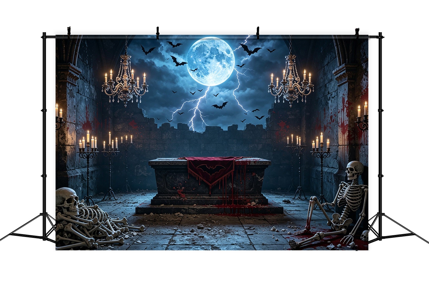 Vampire Backdrop Moonlit Bloody Skeleton Altar Halloween Backdrop For Photography UK GQ67-100