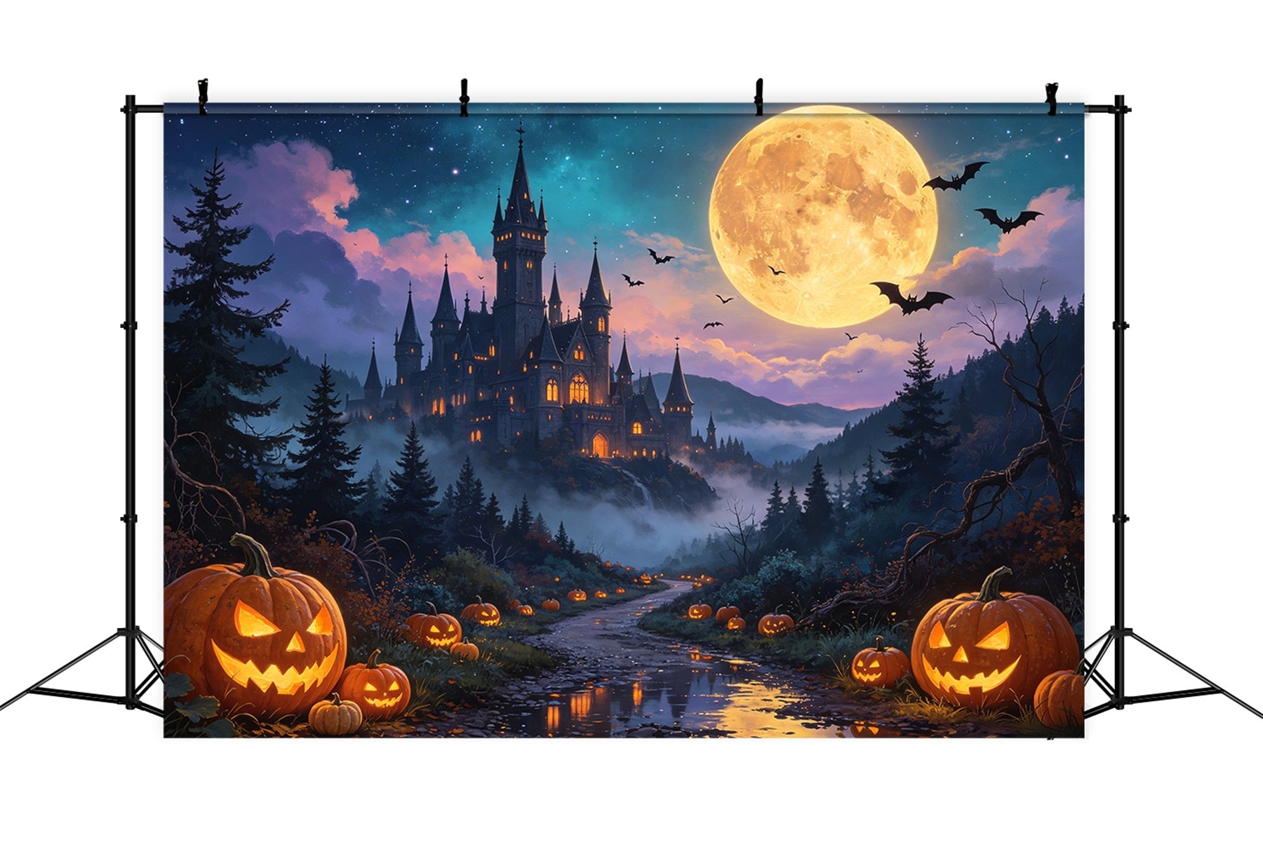 Halloween Pumpkin Backdrop Moonlit Pumpkin Castle Valley Haunted Backdrops UK GQ67-79