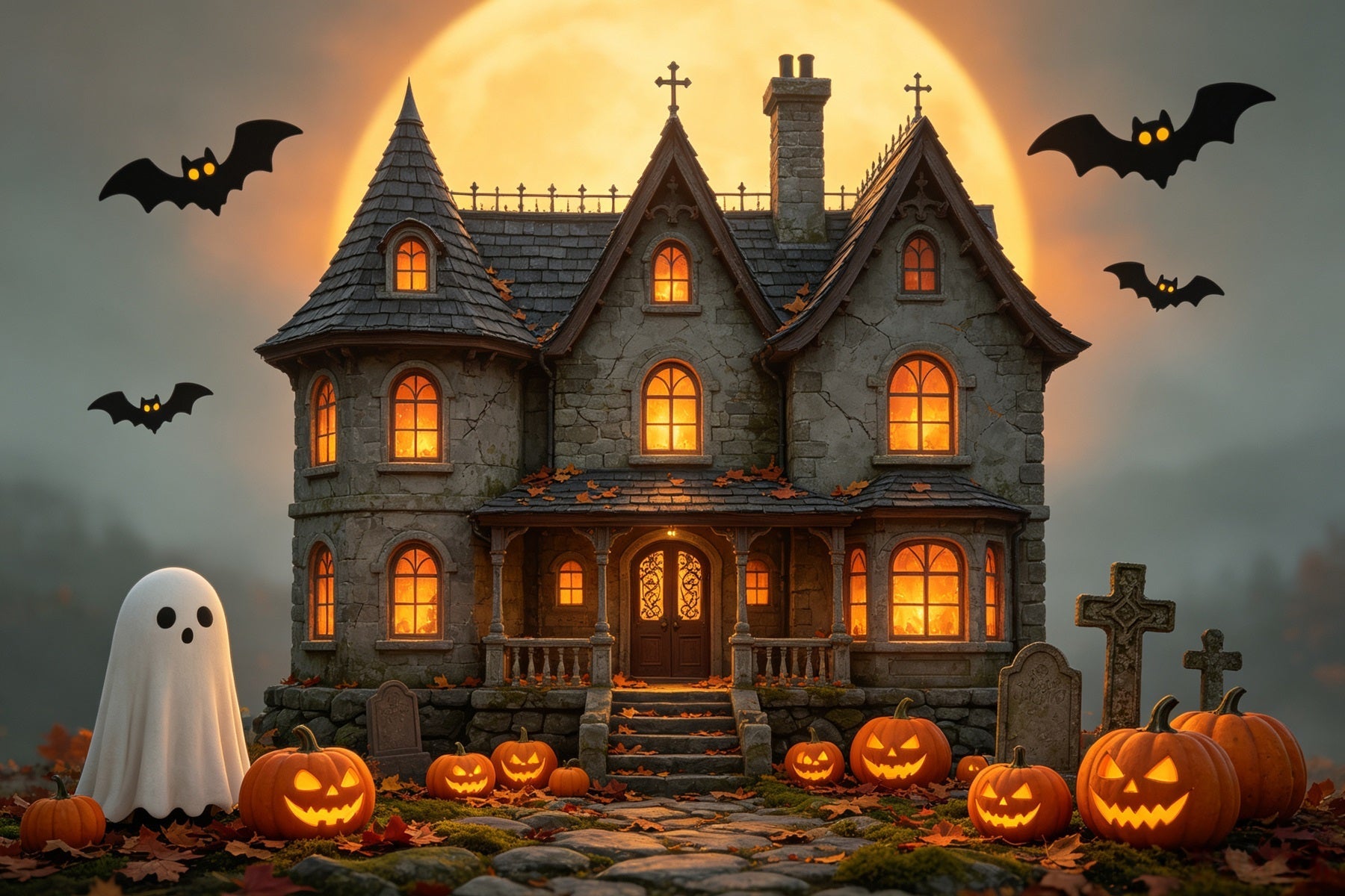 Halloween House Backdrop Golden Moon Haunted Manor Backdrops Halloween UK GQ67-85