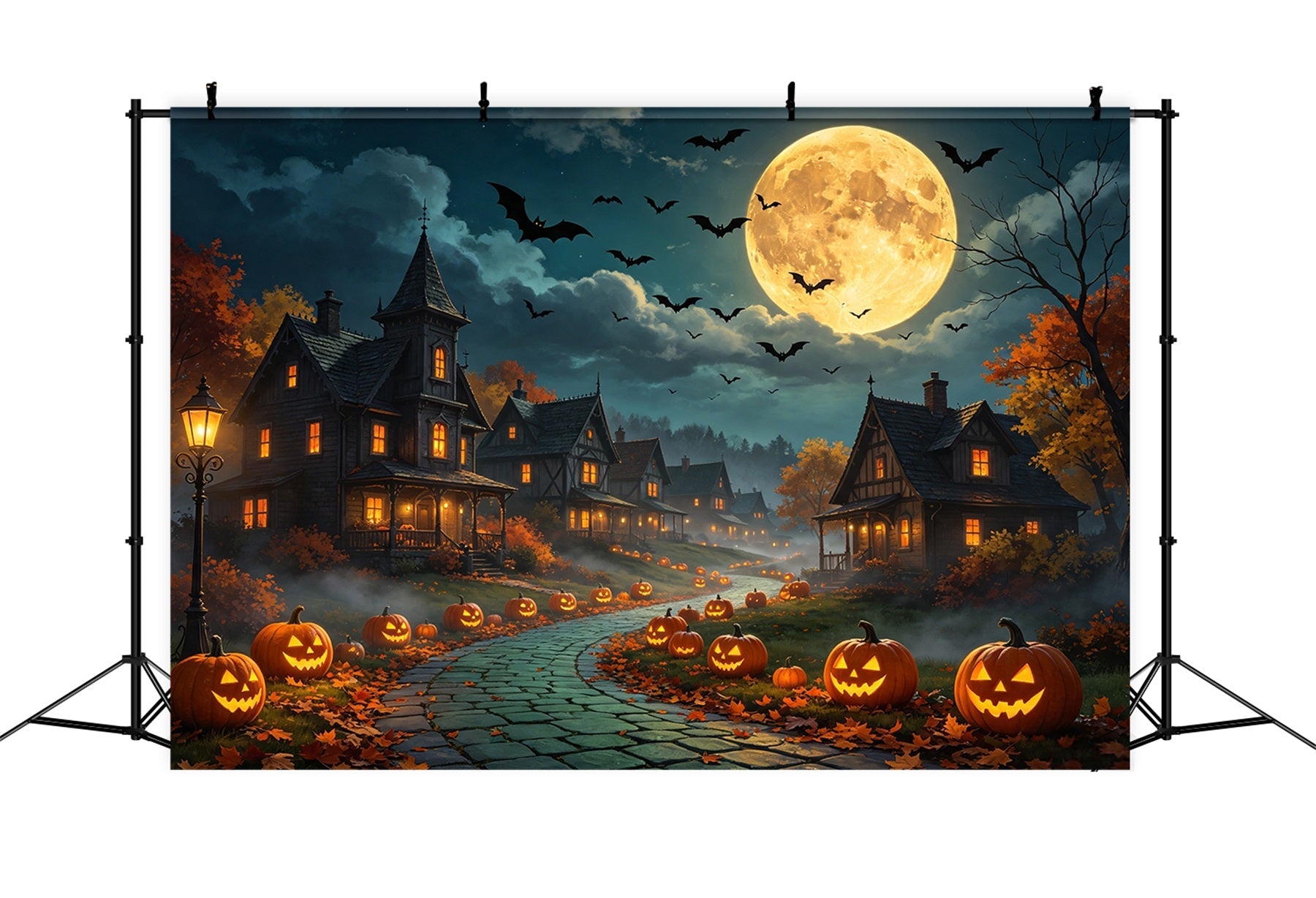 Halloween Village Backdrops Moonlit Pumpkin Road Diy Halloween Backdrop UK GQ67-90