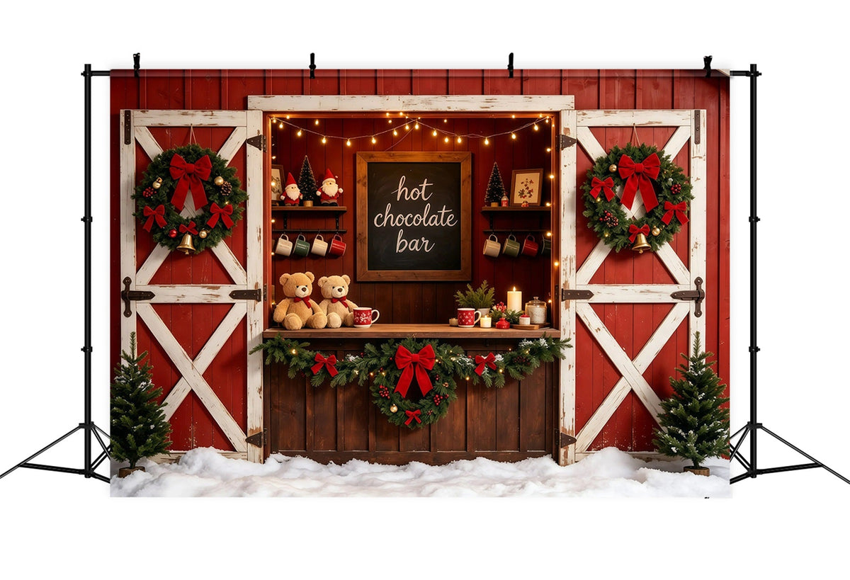 Red Christmas Backdrop Rustic Barn Chocolate Bar Christmas Studio Backdrops UK GQ68-102