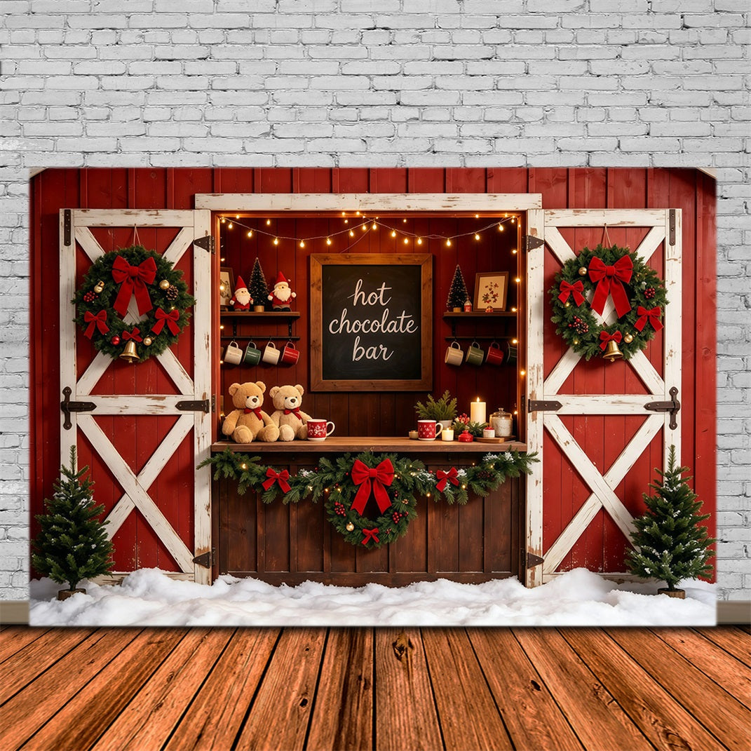 Red Christmas Backdrop Rustic Barn Chocolate Bar Christmas Studio Backdrops UK GQ68-102
