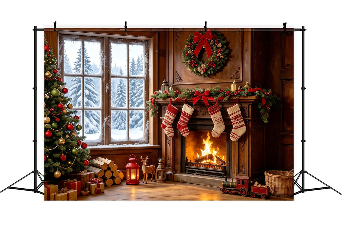 Christmas Themed Backdrops Cozy Fireplace Stockings Window Backdrops Christmas UK GQ68-128