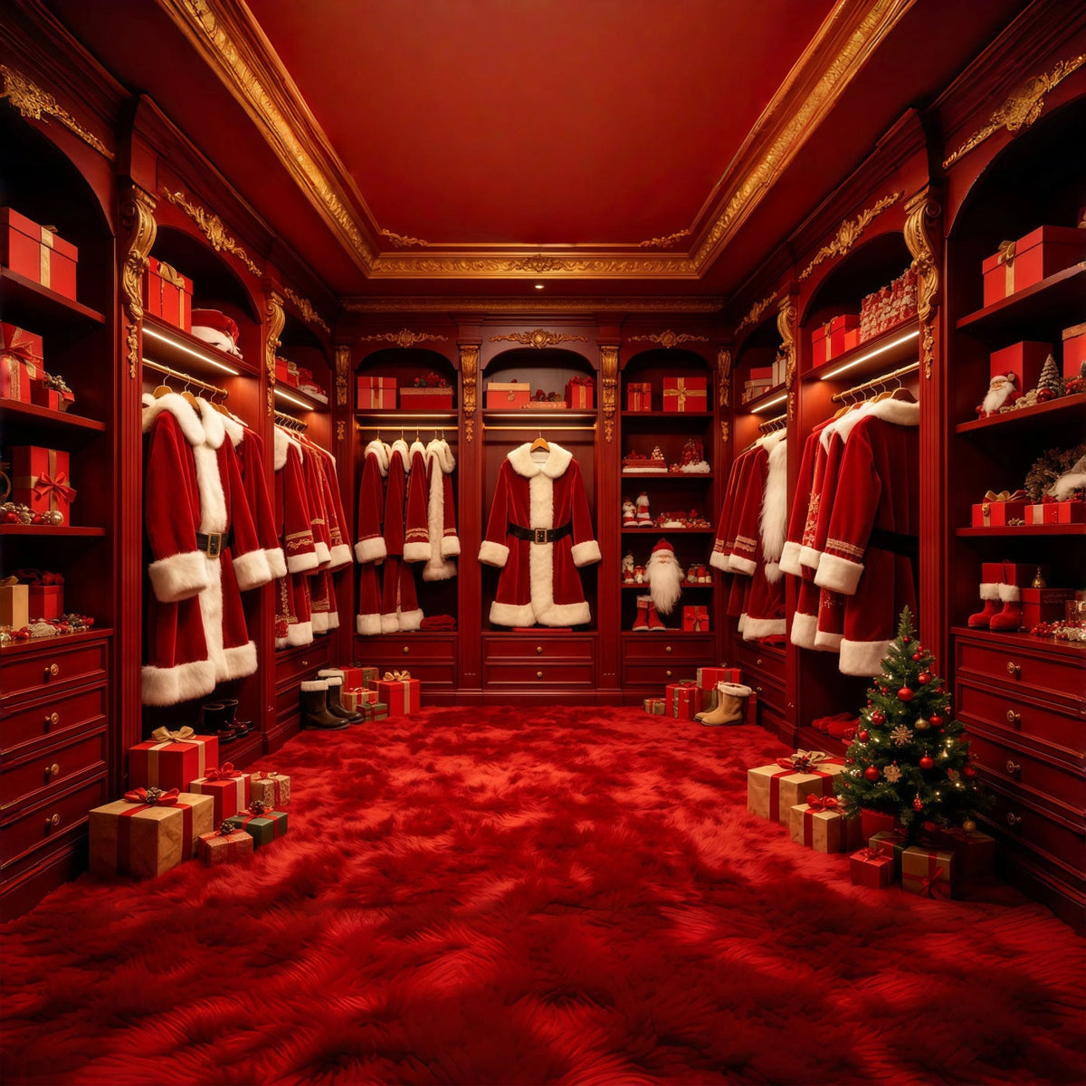 Christmas Santa Backdrop Red Santa Wardrobe Display Christmas Studio Backdrop UK GQ68-133