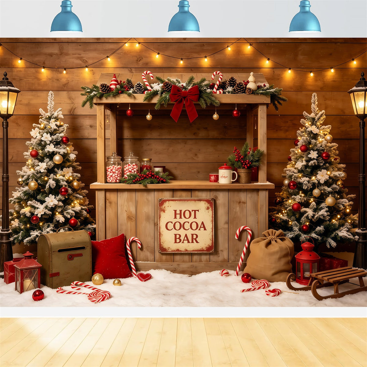 Christmas Party Backdrop Rustic Cocoa Bar Cabin Christmas Studio Backdrops UK GQ68-65